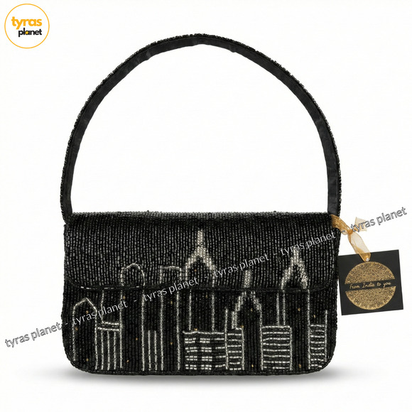 New York City Skyline Beaded Shoulder Hand Bag City Views Viral Made in India - Picture 2 of 9